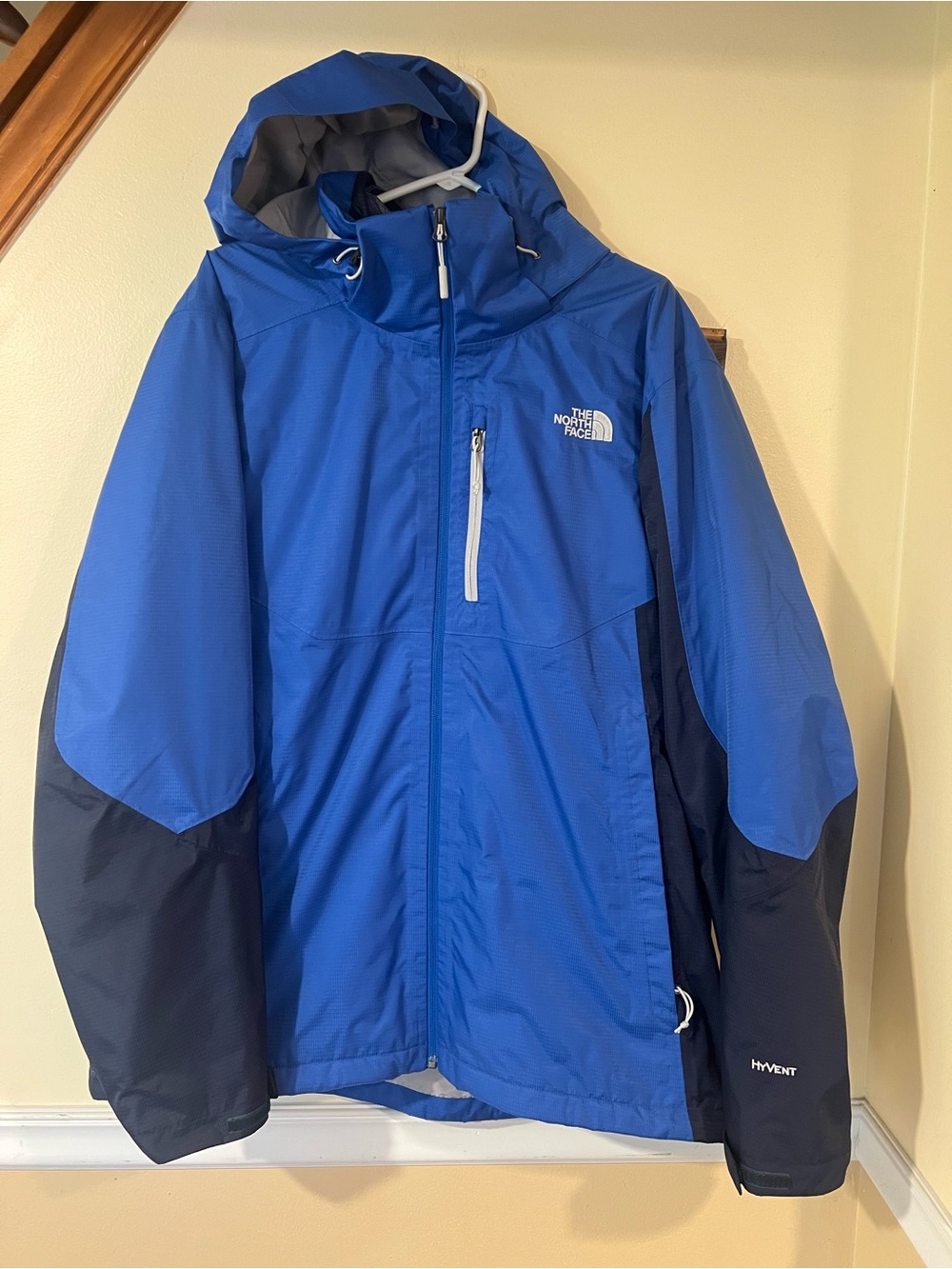 EUC The North Face Hyvent 3 in 1 Jacket Mens XL Blue Hooded Shell/Fleece Jacket